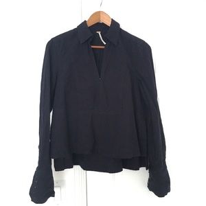 Free People Navy Blue Long Sleeve Tunic Blouse